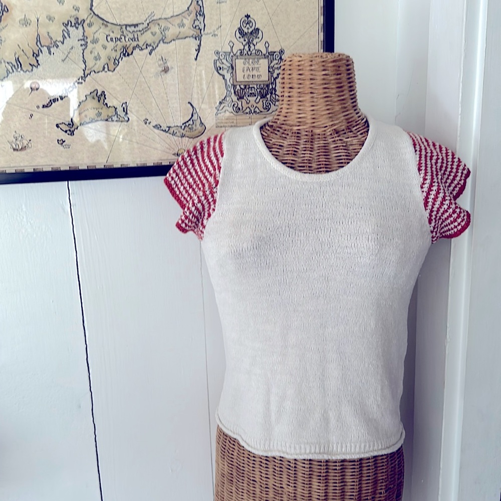 Madewell Kimball Stripe Cap Sleeve Sweater Cream Rust Orange Cotton Women's S